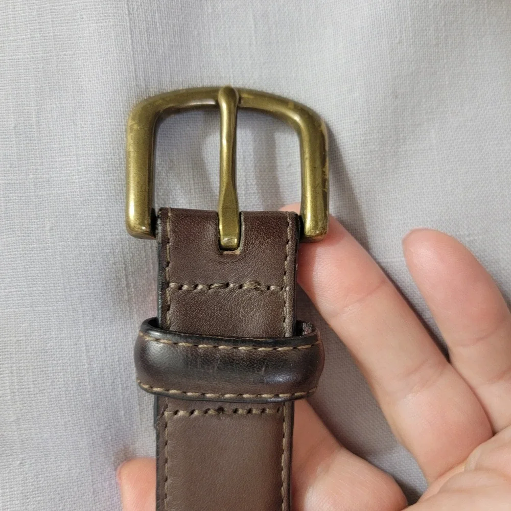 L.L. Bean Mens Brown Leather Belt Solid Brass‎ Buckle Size 36 Made in USA